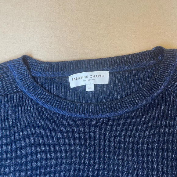 Fabienne Chapot Navy Metallic George Flared Sleeve Sweater Size XS - Picture 4 of 9